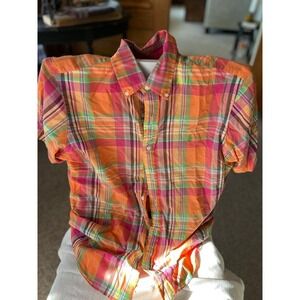 Plaid Short‎ Sleeve Shirt Polo Ralph Lauren Pink Orange Green Button Down